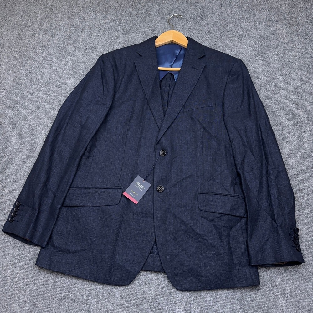 NEW Charles Tyrwhitt Sport Coat Mens 40R Navy Herringbone Linen Cotton Blazer